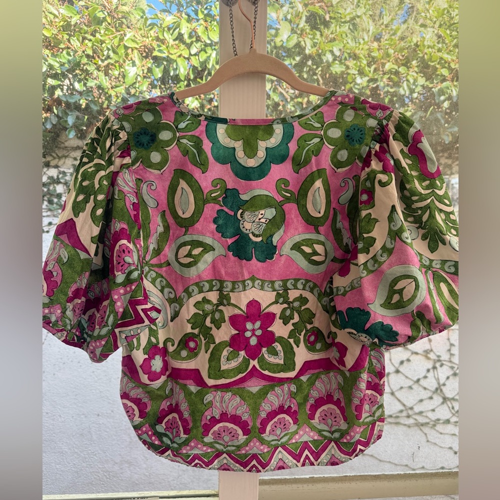 Karen Kane Vibrant Floral Puff Sleeve 100% Cotton Spring Boho Size Small Top - Picture 5 of 16